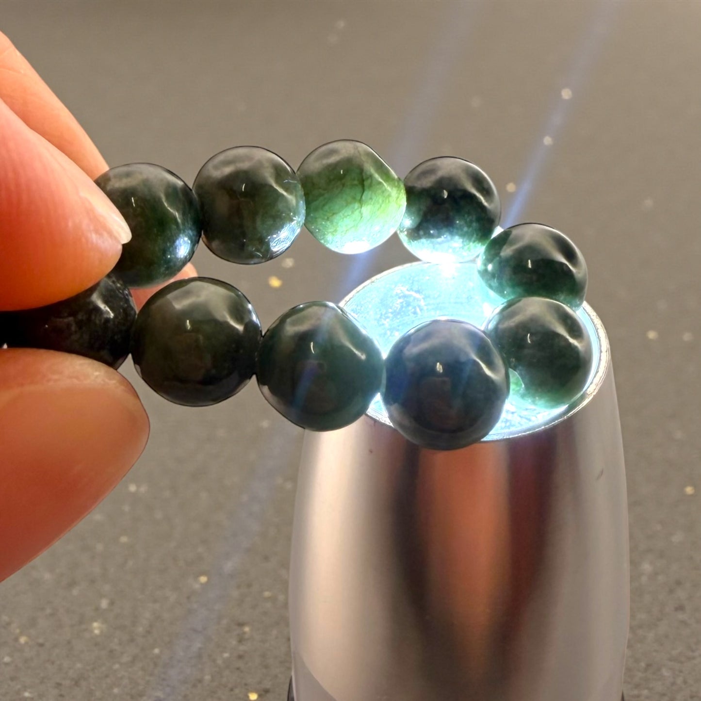 Pakistan Green Jade Beaded Bracelet