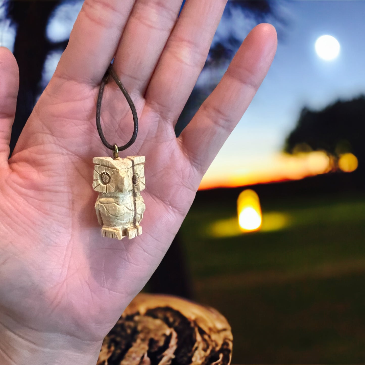 "Owl" Palo Santo Wood Carving Necklace
