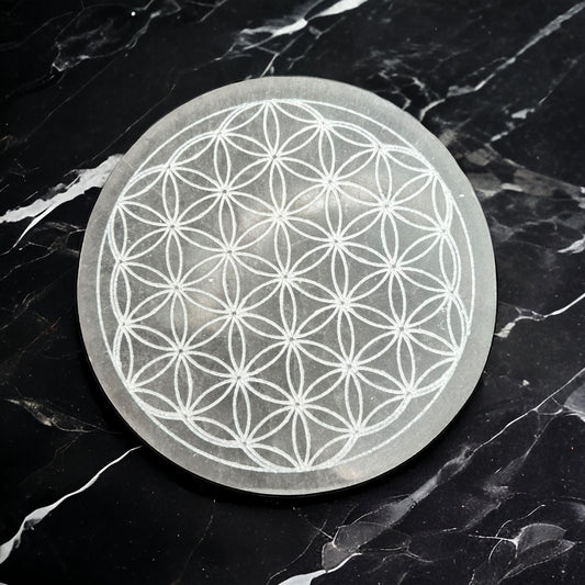 生命之花透石膏水晶盤圓形(大號)
