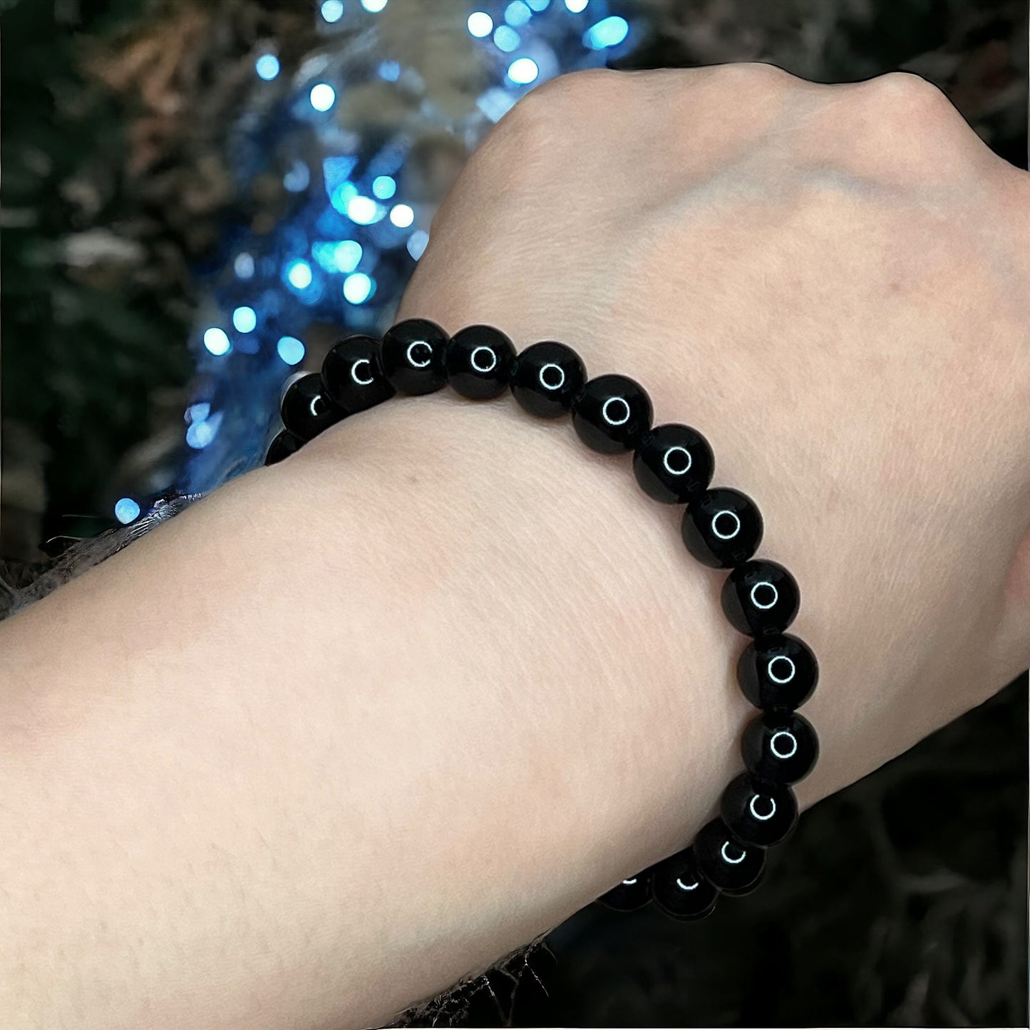 黑曜石水晶串珠手鍊(10 毫米)