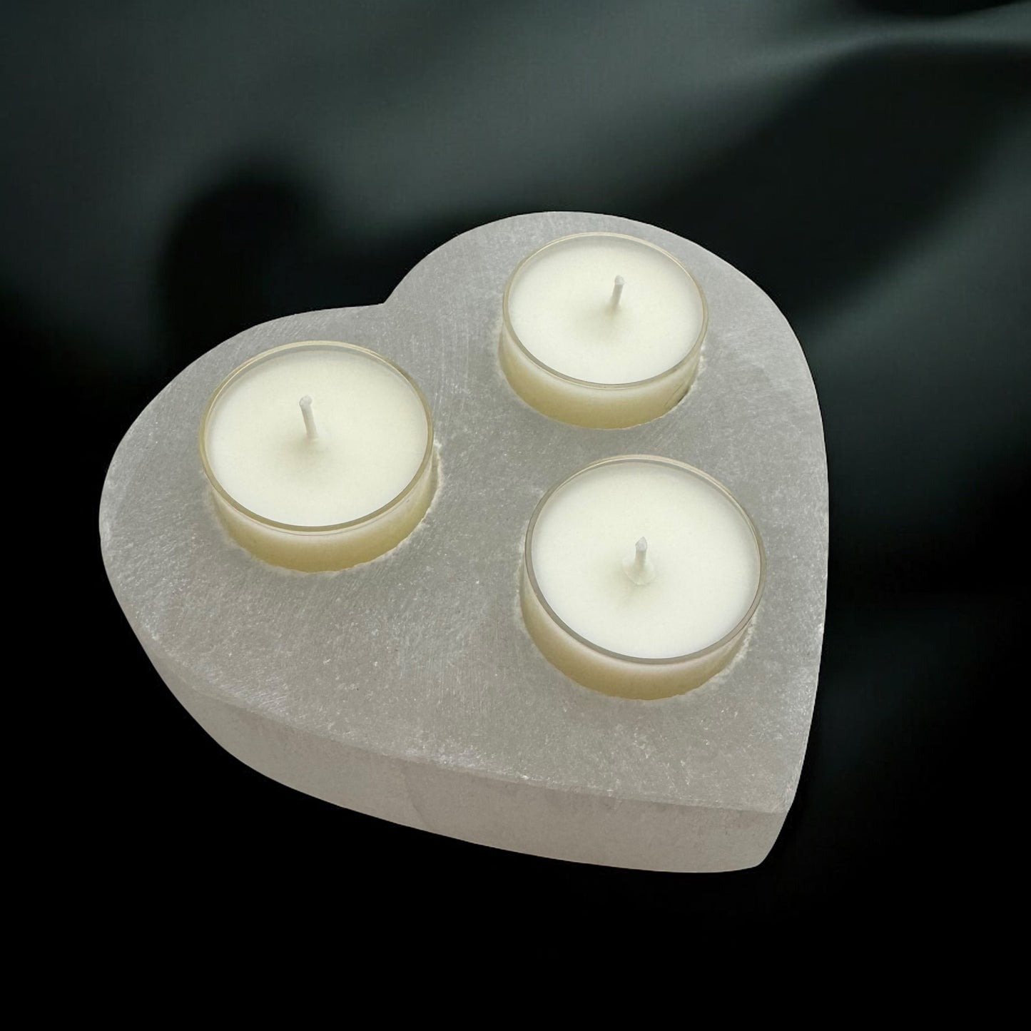 Heart Selenite Crystal 3 tea-light Candle Holder