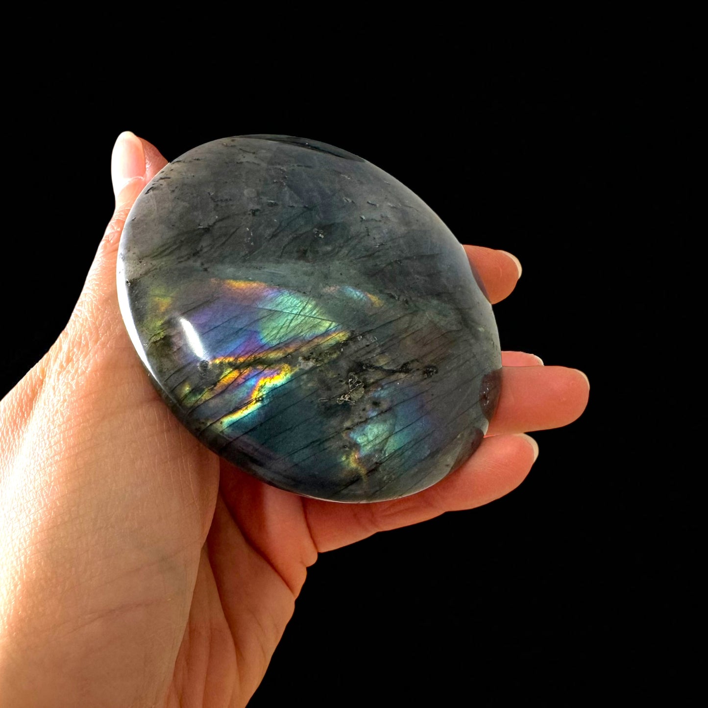 Premium Full Flash Labradorite Crystal Palm Stones
