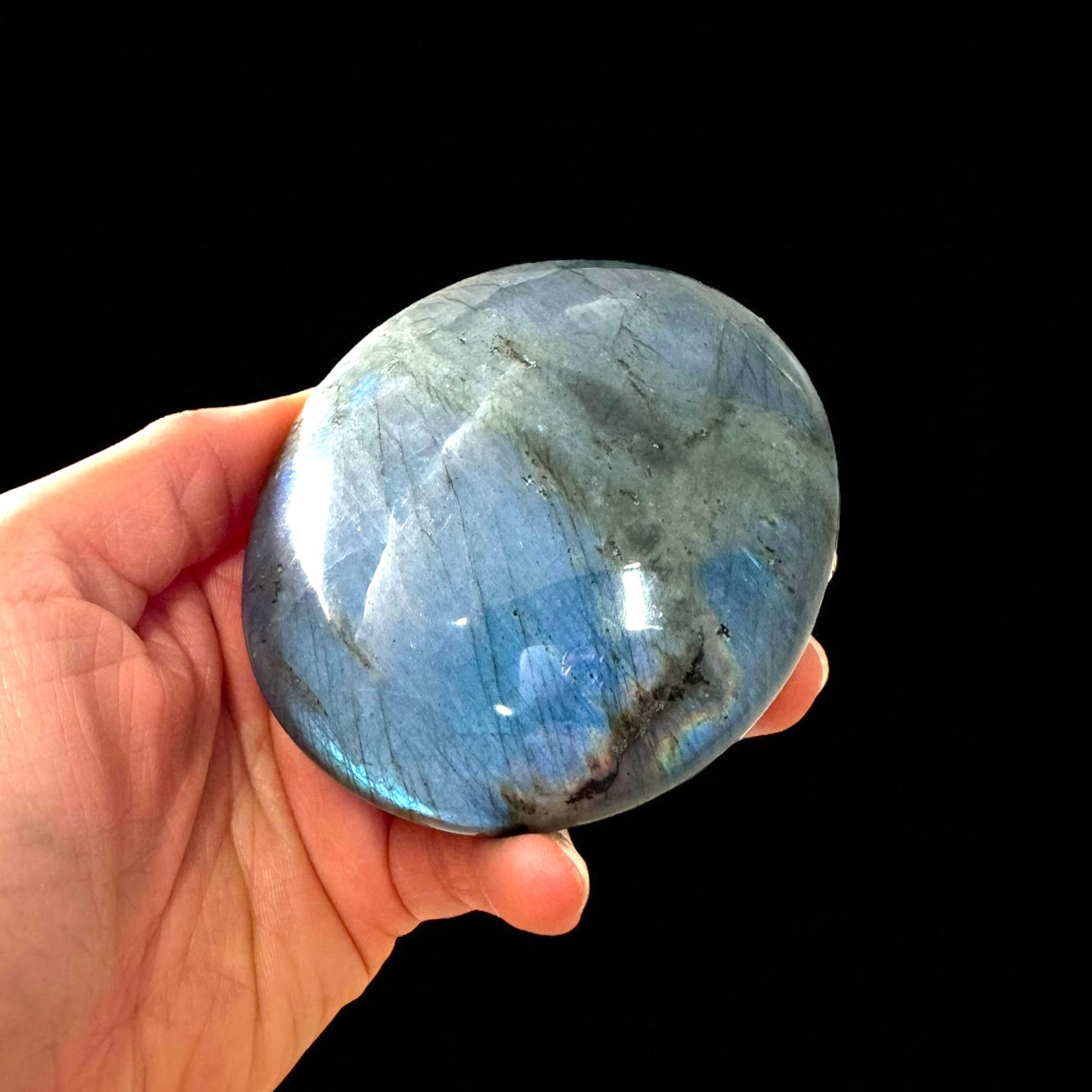 優質全閃光拉長石水晶掌石