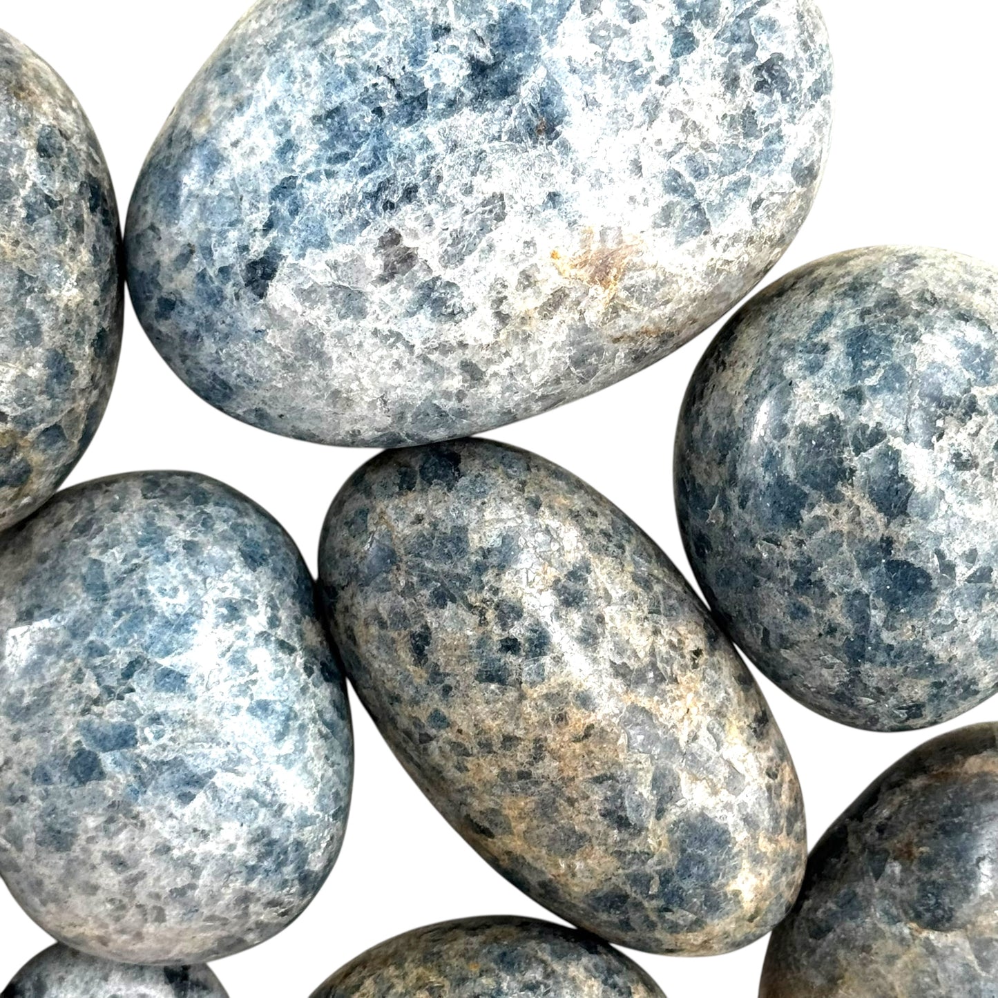 Dumortierite in Quartz Crystal Palm Stones