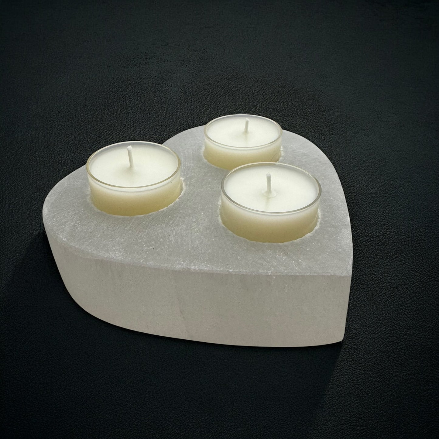 Heart Selenite Crystal 3 tea-light Candle Holder