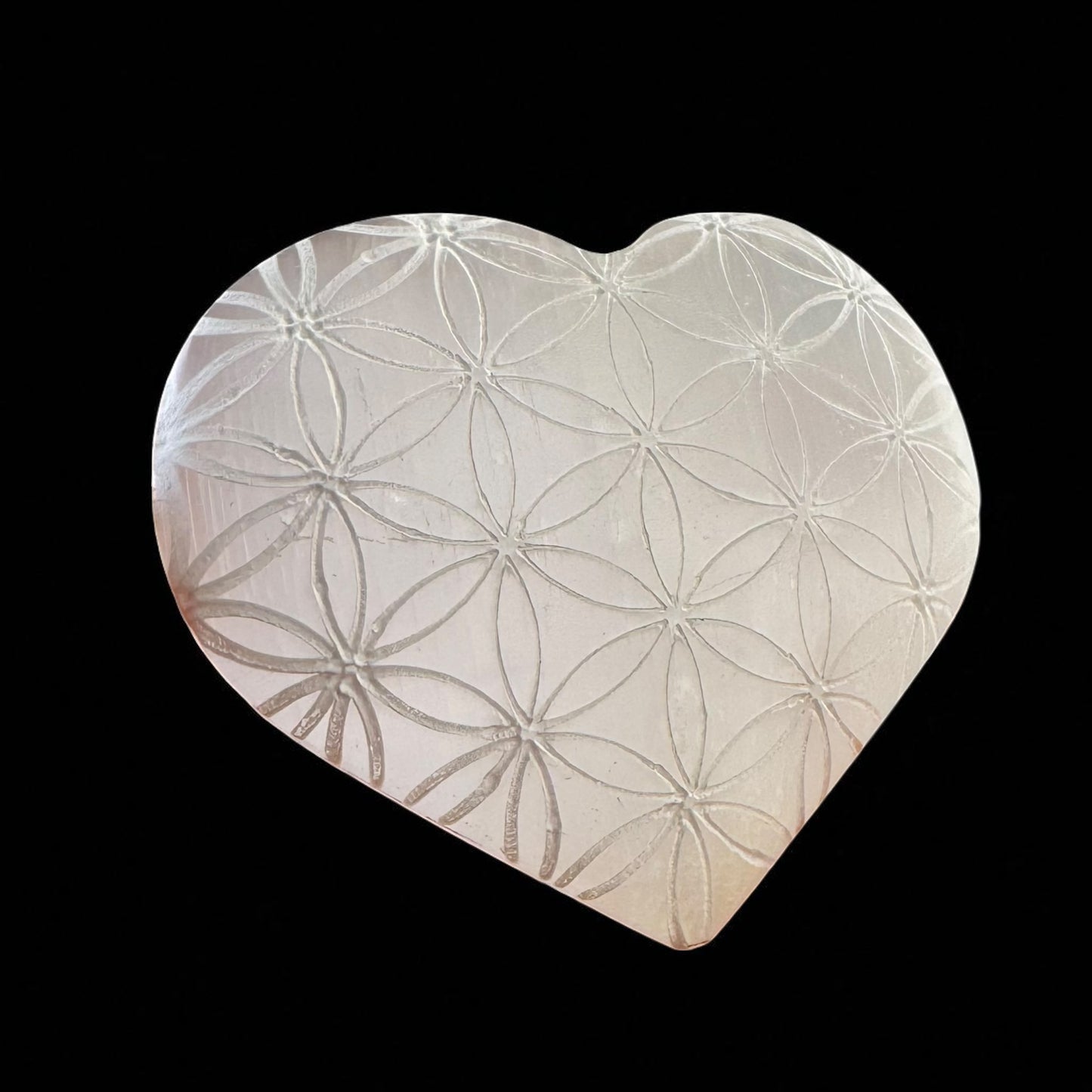 Flower of Life Heart Selenite Crystal Palm Stones