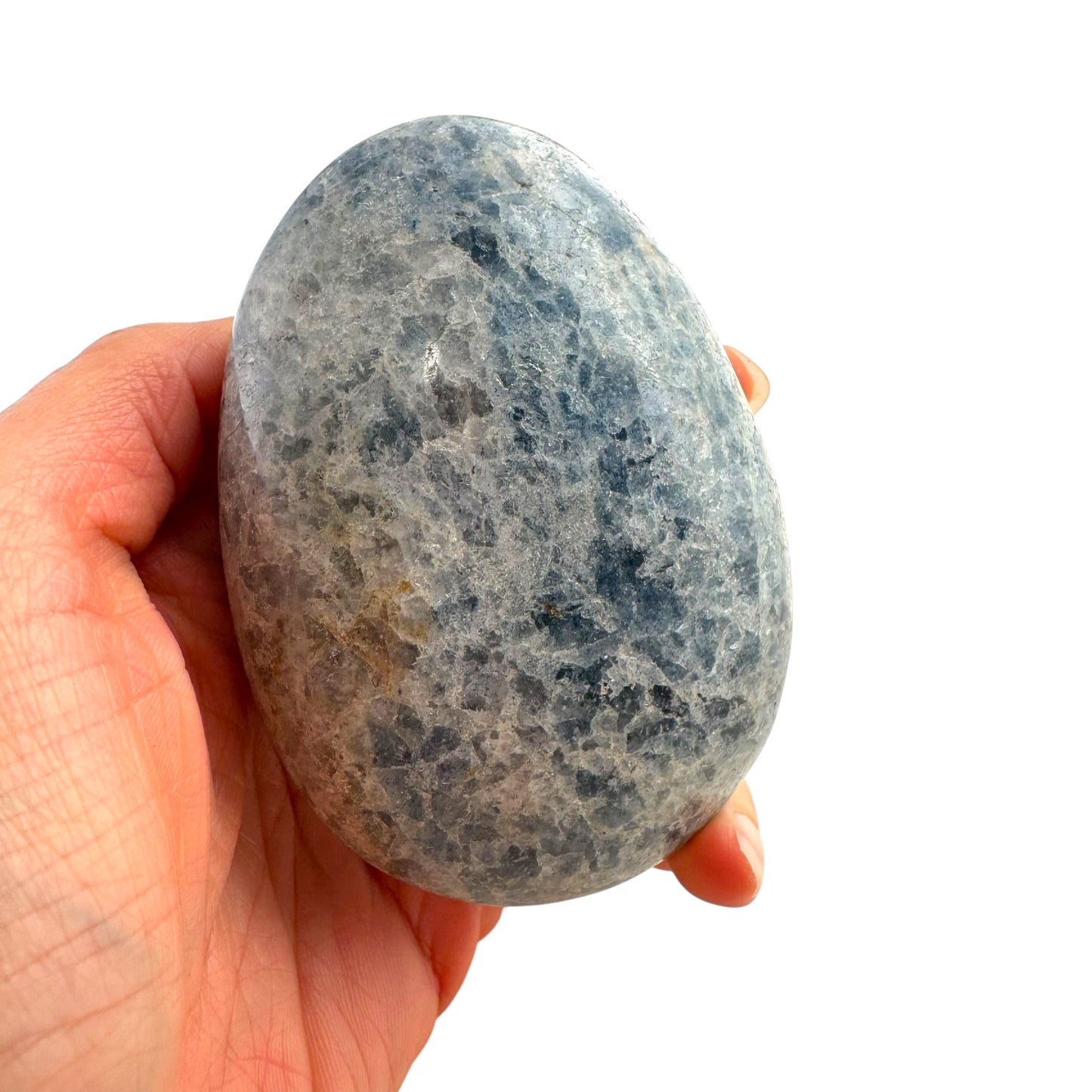 Dumortierite in Quartz Crystal Palm Stones