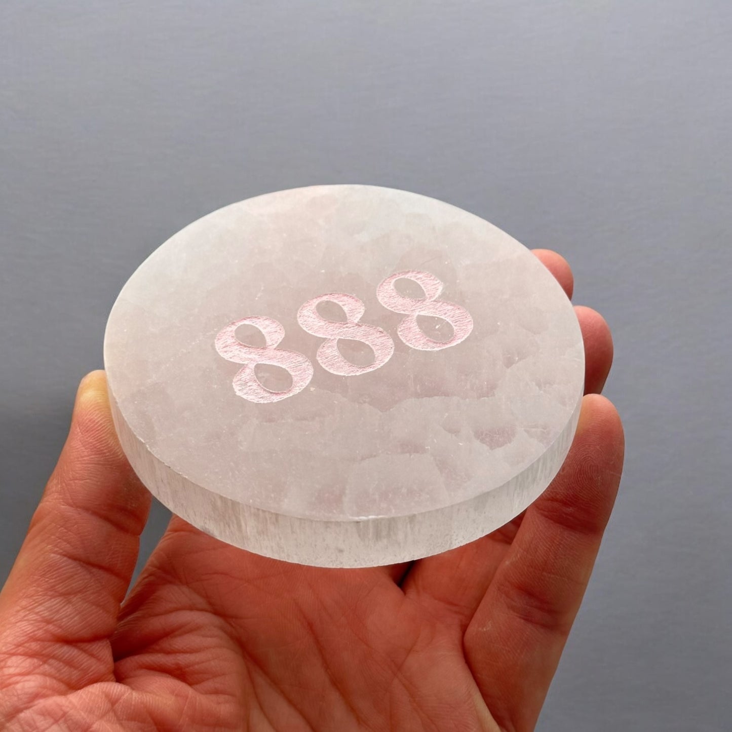 天使數字「888」圓形透石膏水晶板(小號)