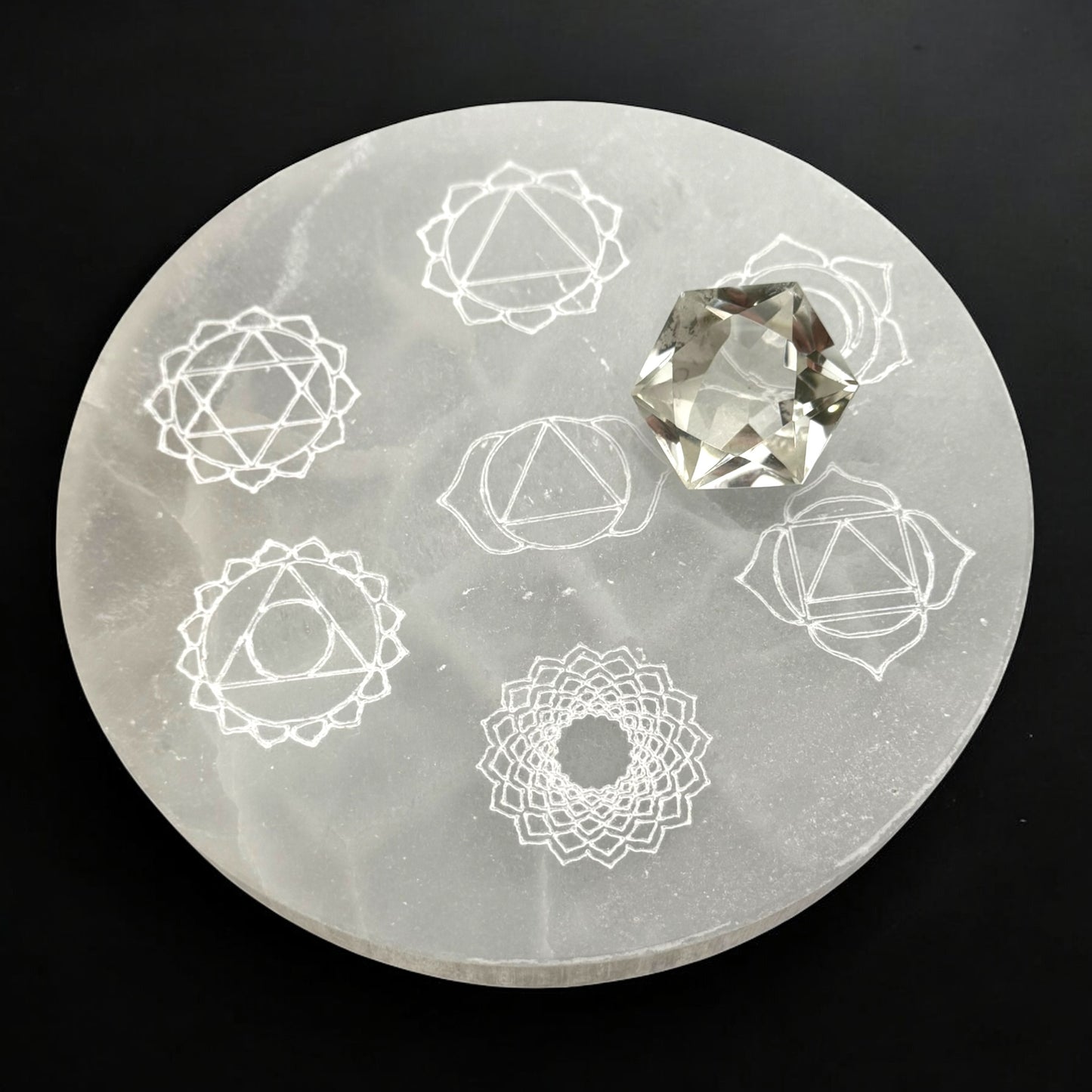 Seven Chakras Selenite Crystal Plate Round (L)