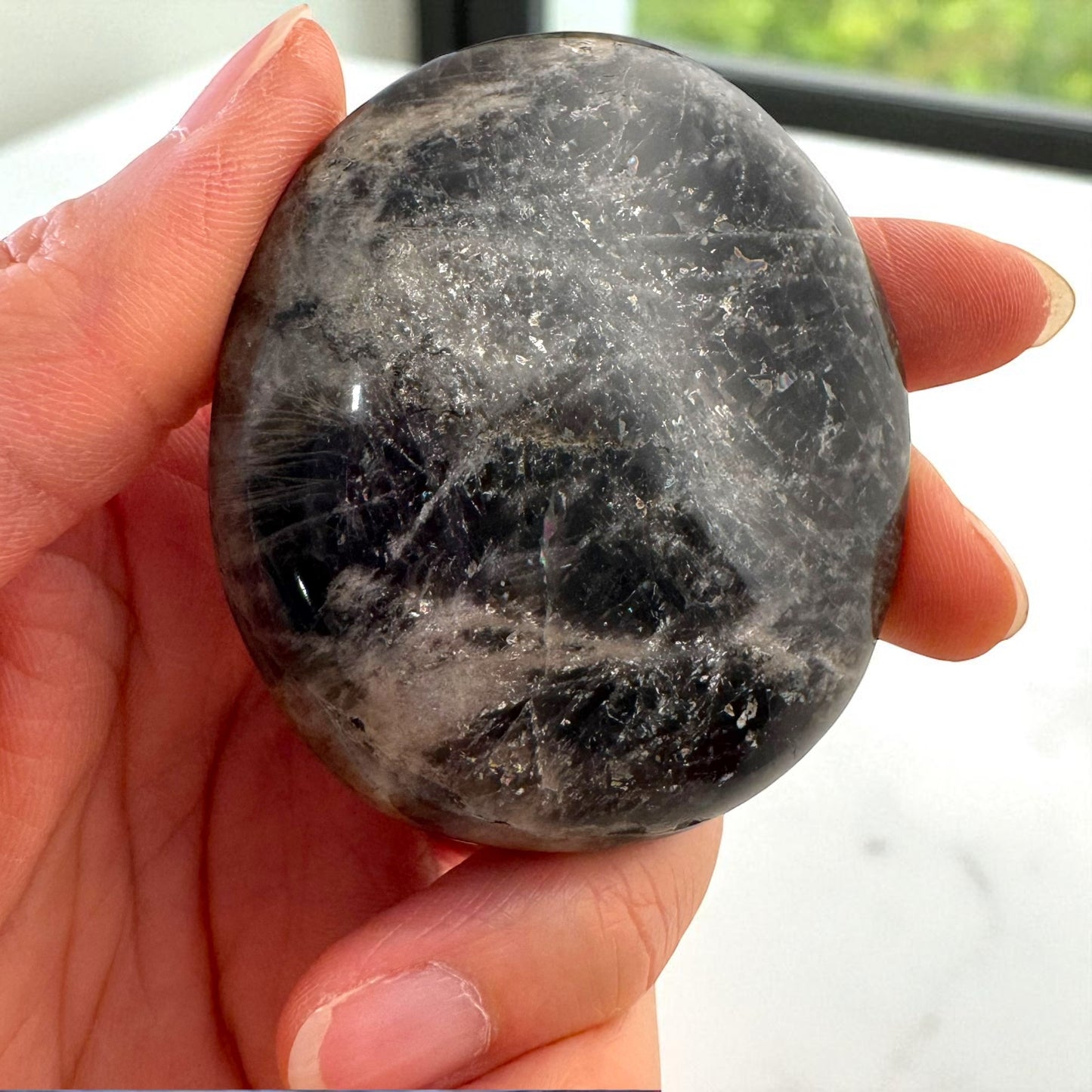 Black Moonstone Crystal Palm Stones