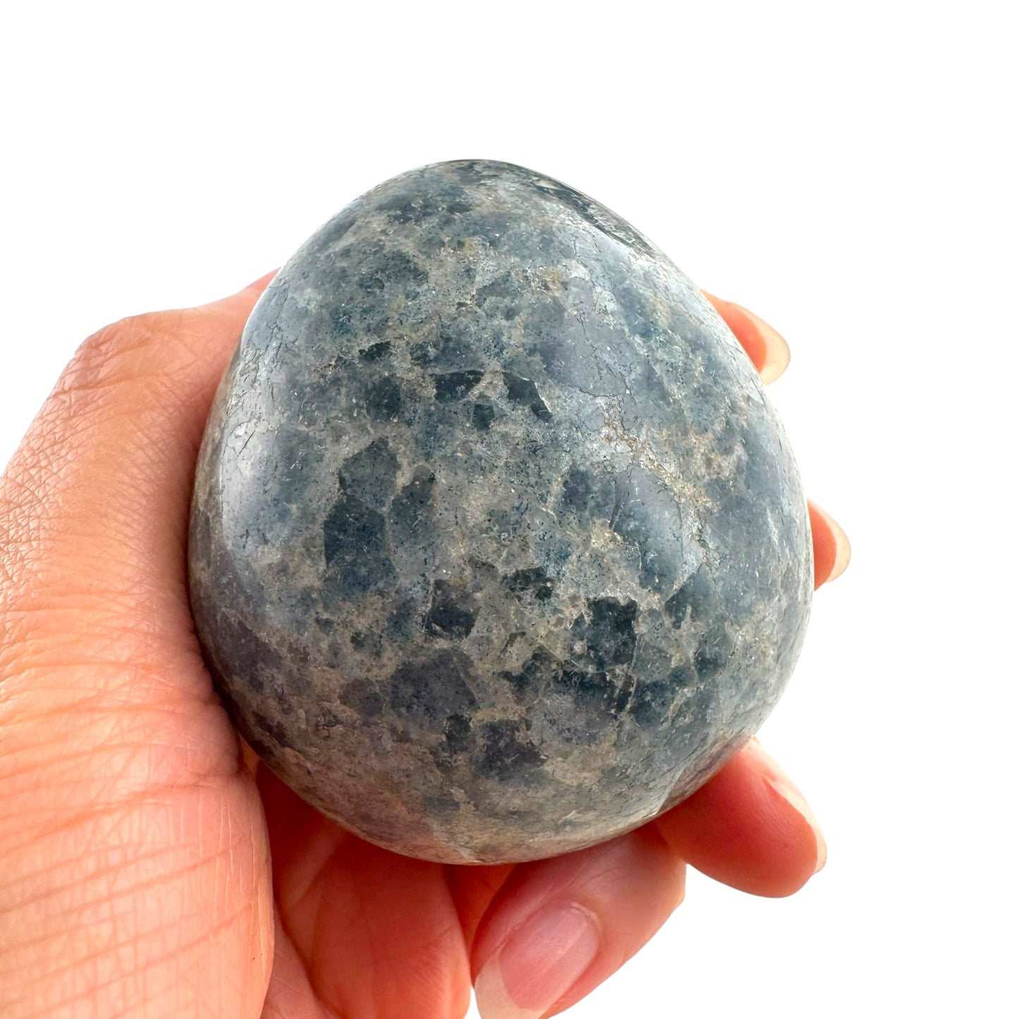 Dumortierite in Quartz Crystal Palm Stones