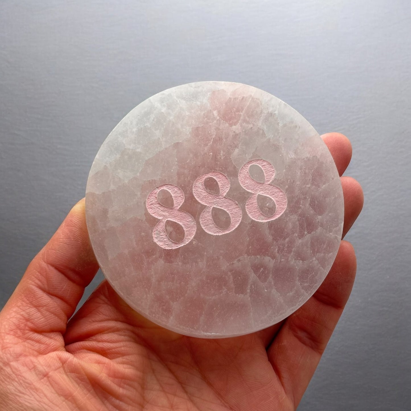 天使數字「888」圓形透石膏水晶板(小號)