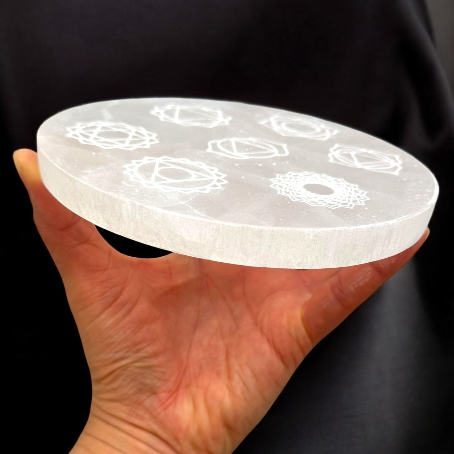 Seven Chakras Selenite Crystal Plate Round (L)