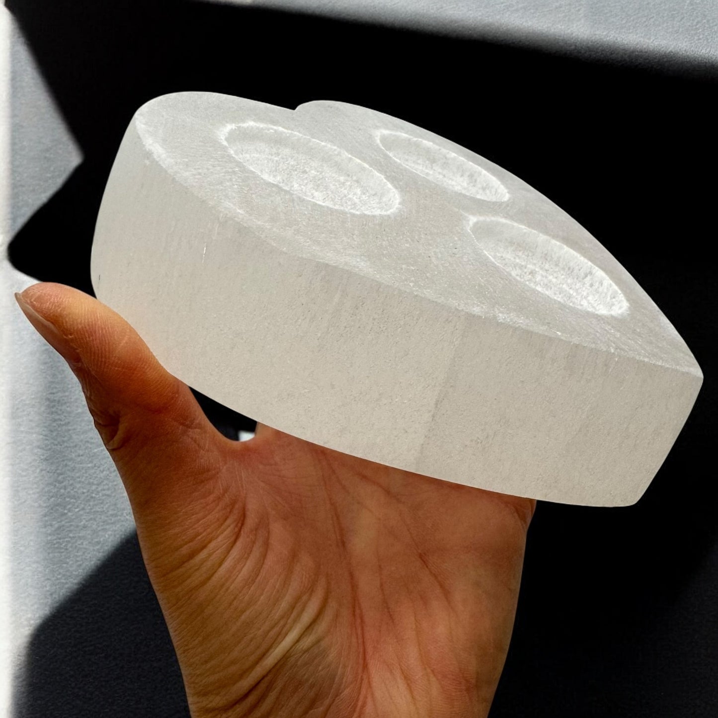 Heart Selenite Crystal 3 tea-light Candle Holder