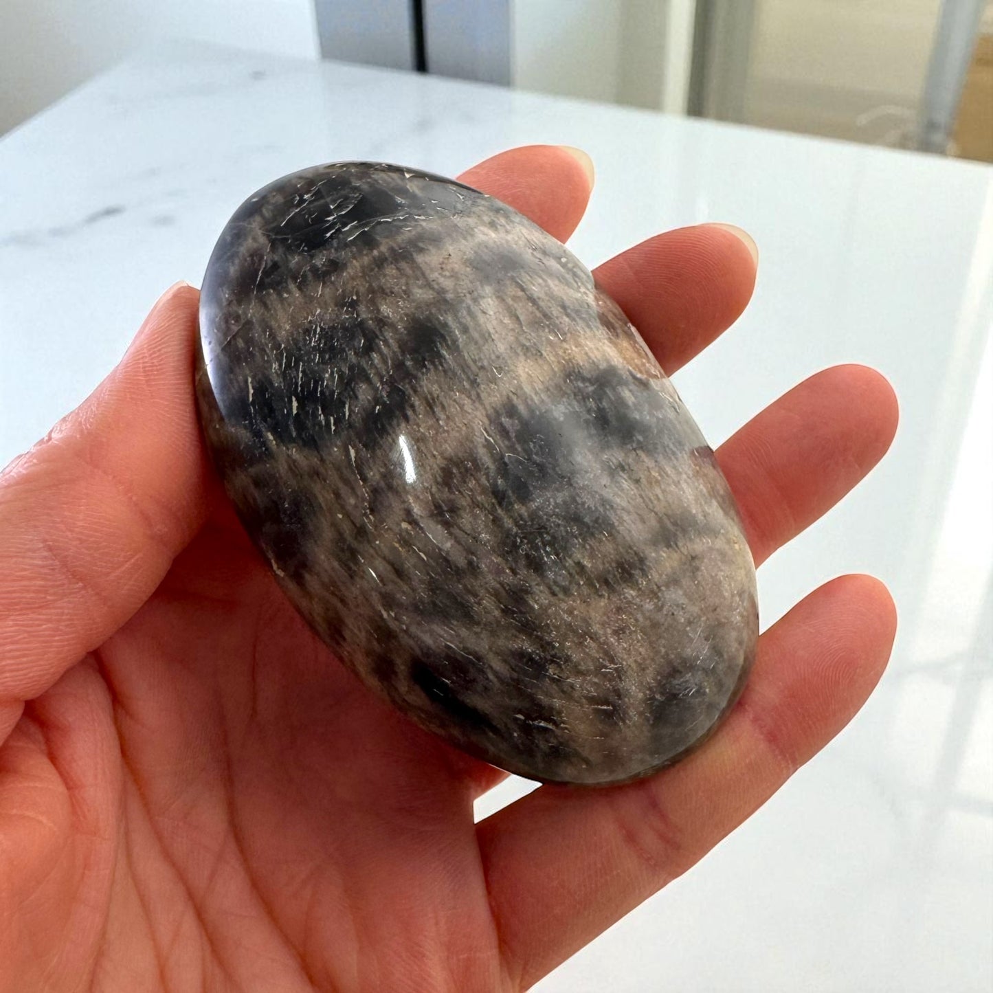 Black Moonstone Crystal Palm Stones