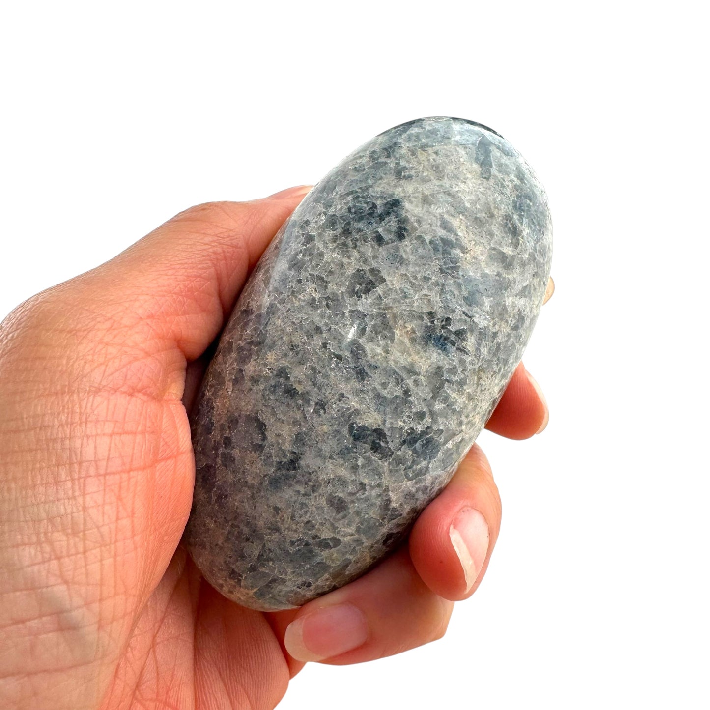 Dumortierite in Quartz Crystal Palm Stones
