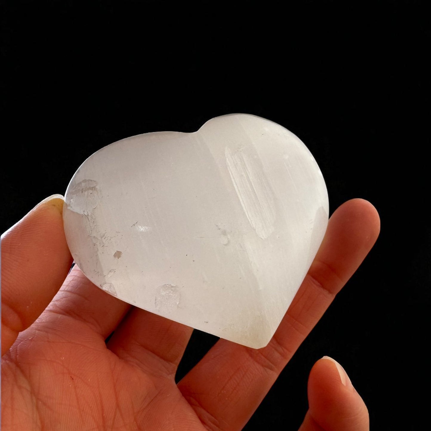 Flower of Life Heart Selenite Crystal Palm Stones