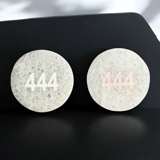 Angel Number "444" Selenite Crystal Plate Round (S)