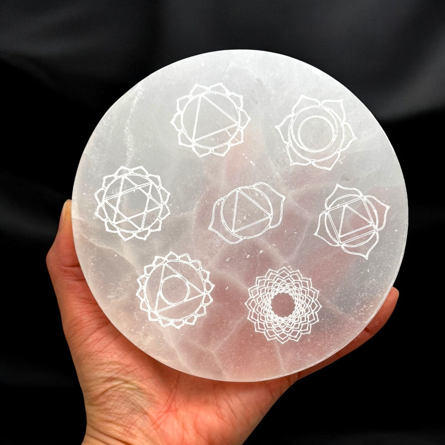 Seven Chakras Selenite Crystal Plate Round (L)