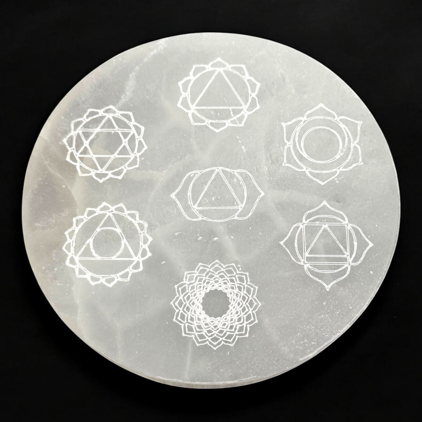 Seven Chakras Selenite Crystal Plate Round (L)