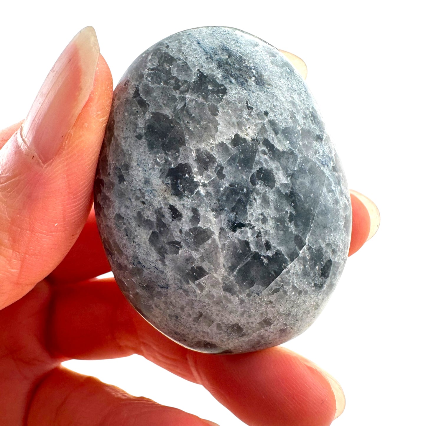 Dumortierite in Quartz Crystal Palm Stones