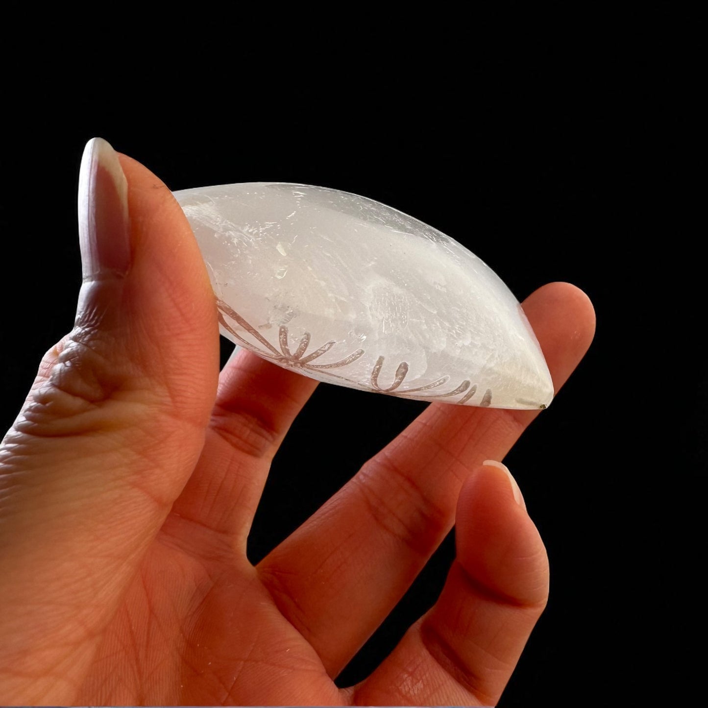 Flower of Life Heart Selenite Crystal Palm Stones
