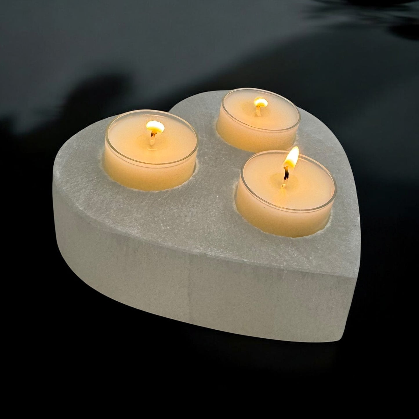 Heart Selenite Crystal 3 tea-light Candle Holder
