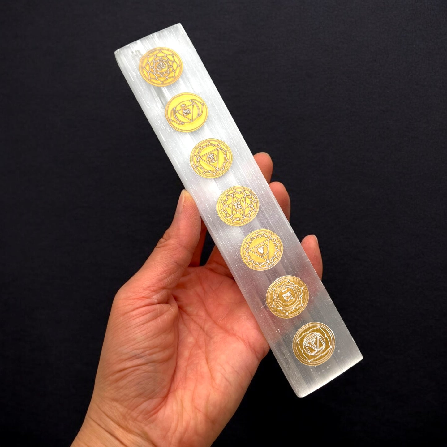 金色脈輪透石膏水晶尺