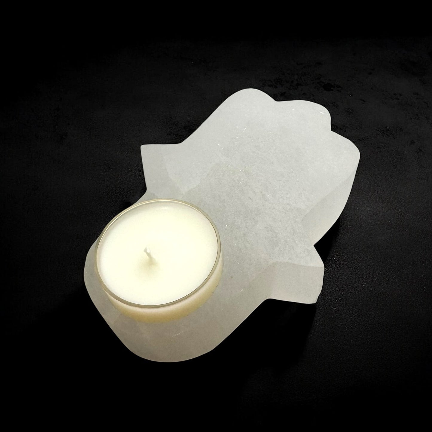 Hamsa Hand Selenite Crystal Candle Holder