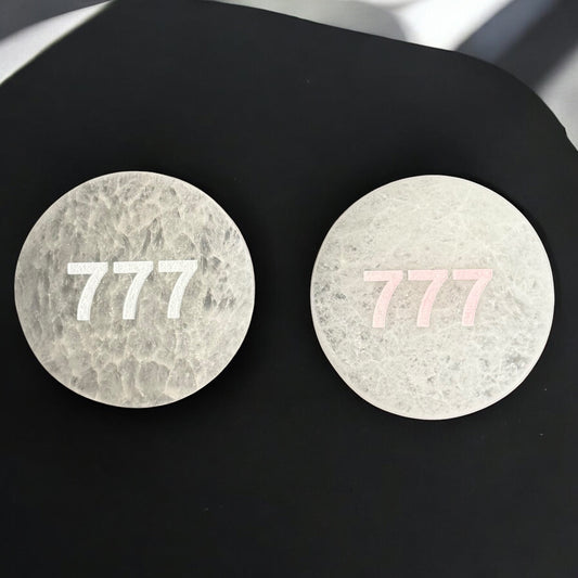 Angel Number "777" Selenite Crystal Plate Round (S)
