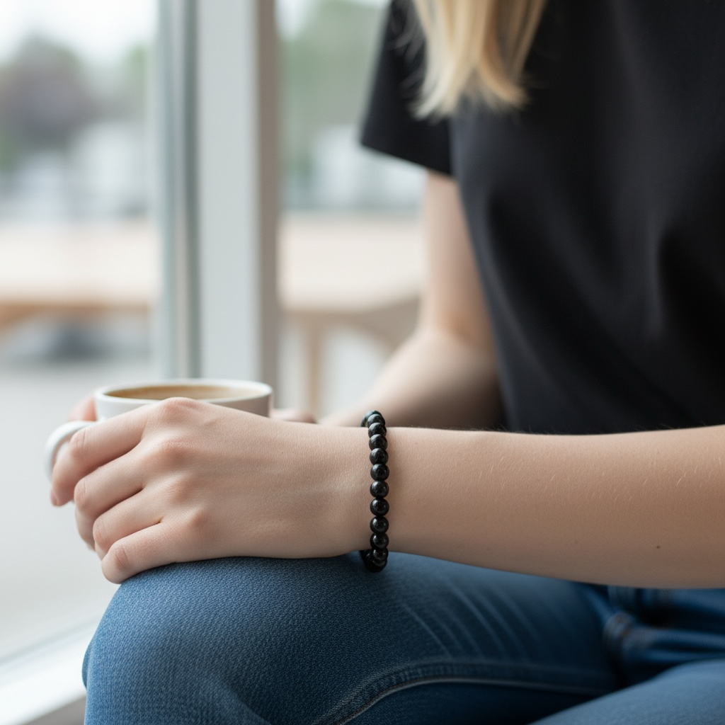 JET黑曜石水晶串珠手鍊