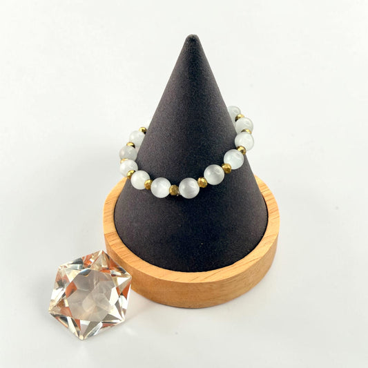 Selenite Crystal with Faceted Pyrite Beaded Bracelets