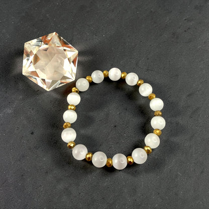 Selenite Crystal with Faceted Pyrite Beaded Bracelets