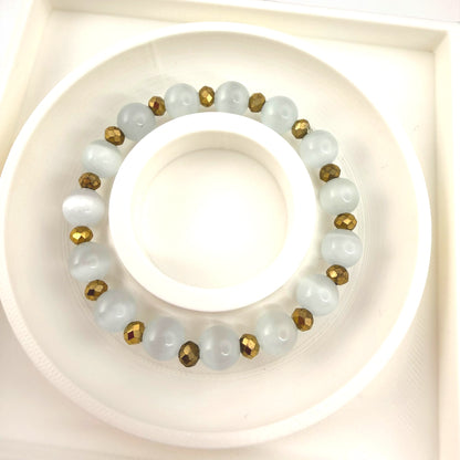 Selenite Crystal with Faceted Pyrite Beaded Bracelets