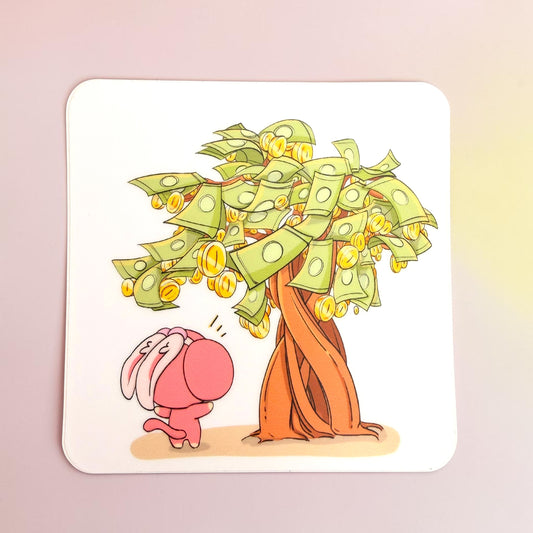 Abundantia is Bored Water Proof Vinyl Sticker (Money Tree)
