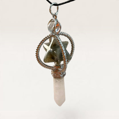 Labradorite Merkaba & Clear Quartz Pendulum/Pendant