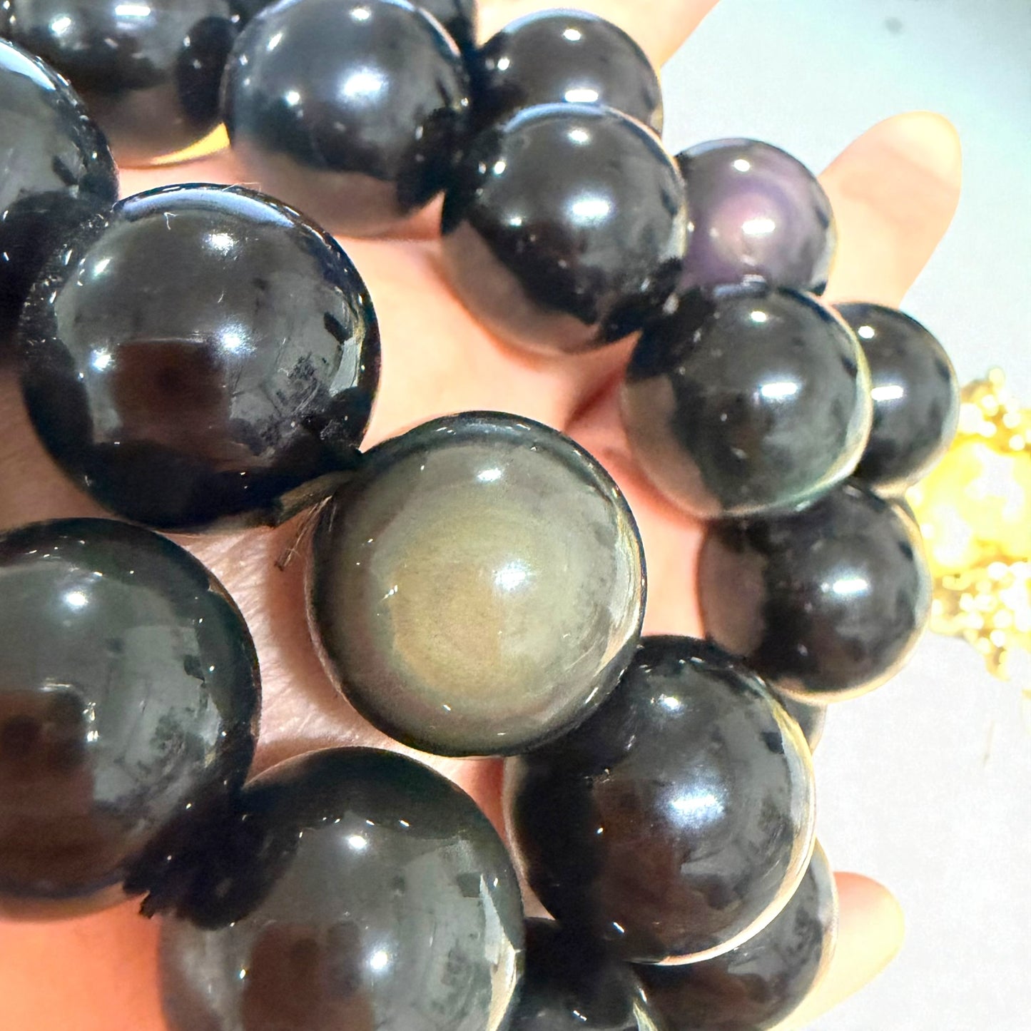 Rainbow Sheen Obsidian Crystal Beaded Bracelets (~16 mm)