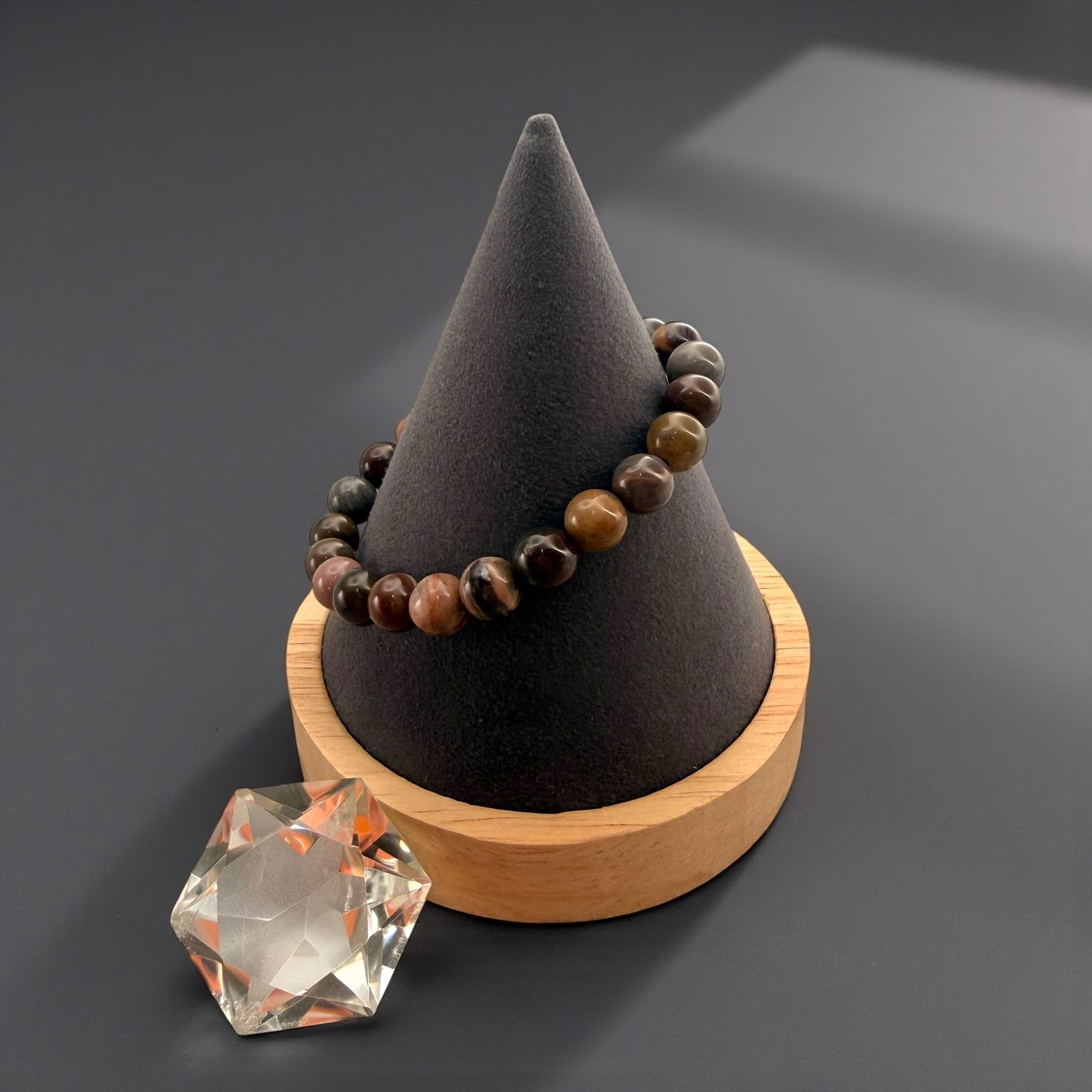 Petrified Wood Crystal Beaded Bracelet (8mm)