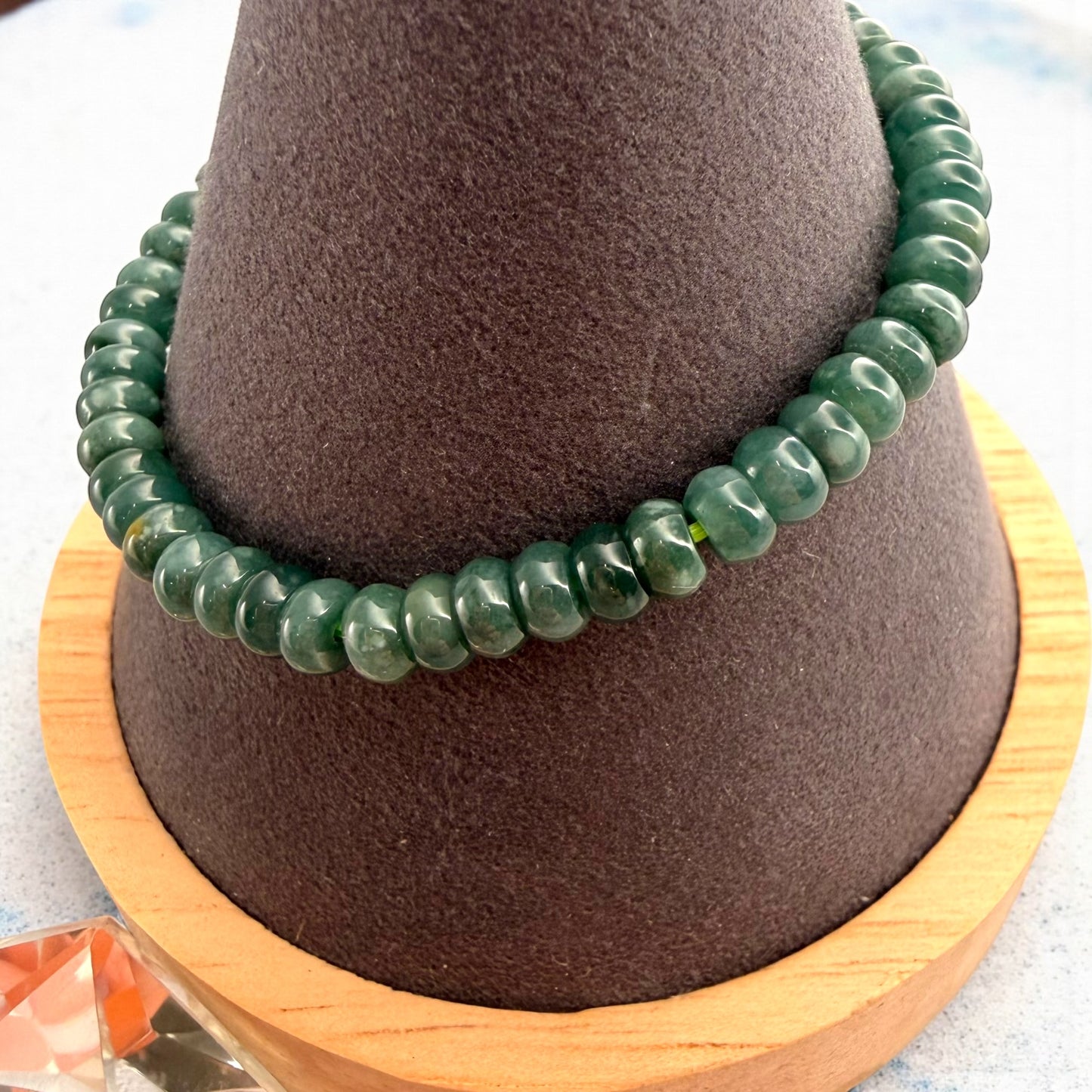 Premium Roundel Green Burmese Jade Beaded Bracelet