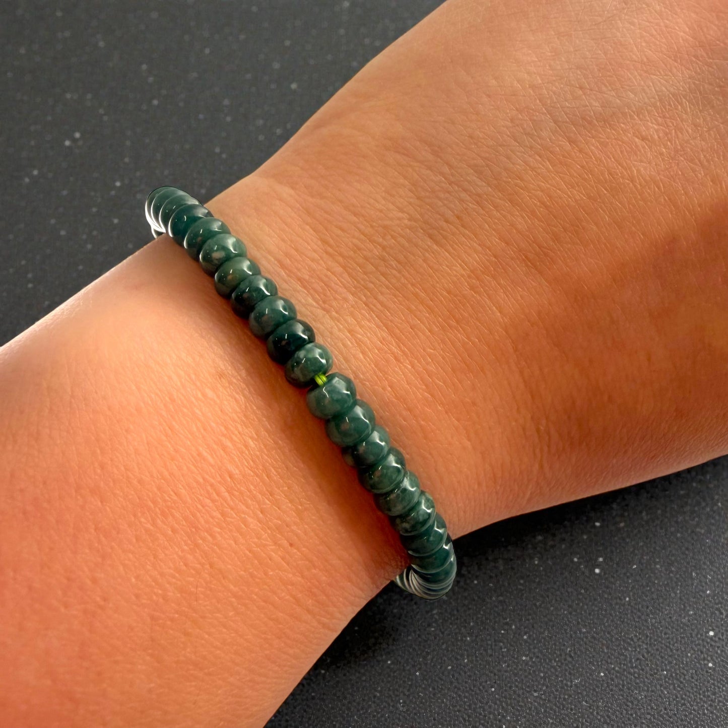 Premium Roundel Green Burmese Jade Beaded Bracelet