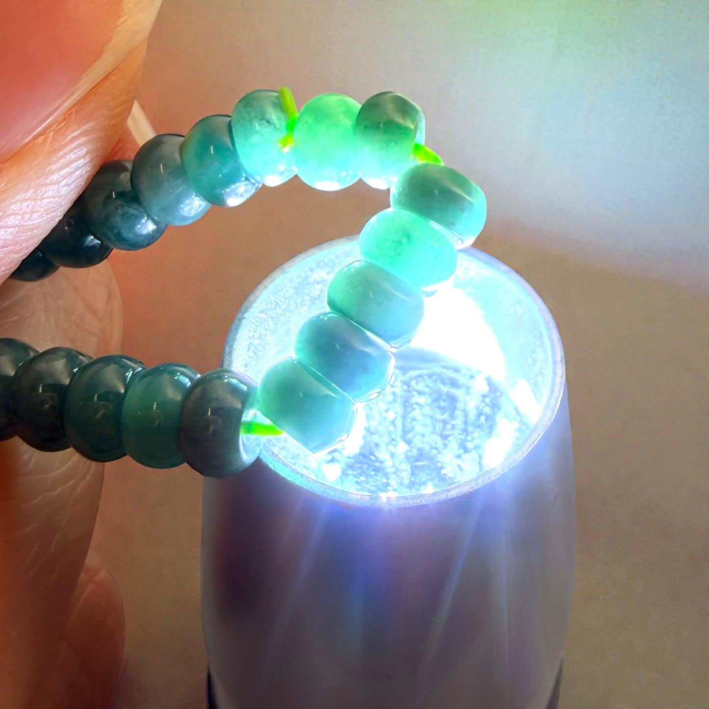 Premium Roundel Green Burmese Jade Beaded Bracelet