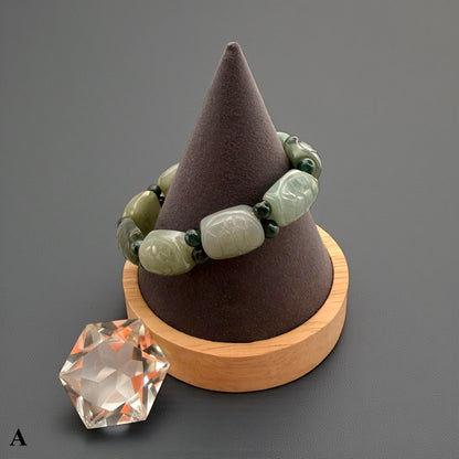 Turtle Shell Carving Burmese Jade Beaded Bracelet