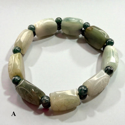 Turtle Shell Carving Burmese Jade Beaded Bracelet