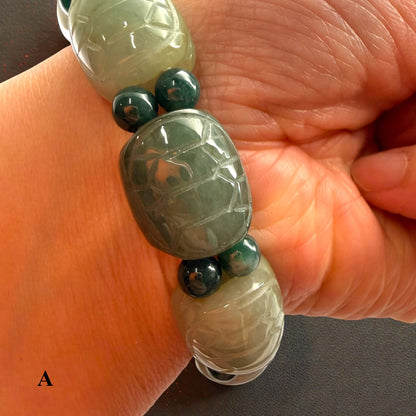 Turtle Shell Carving Burmese Jade Beaded Bracelet