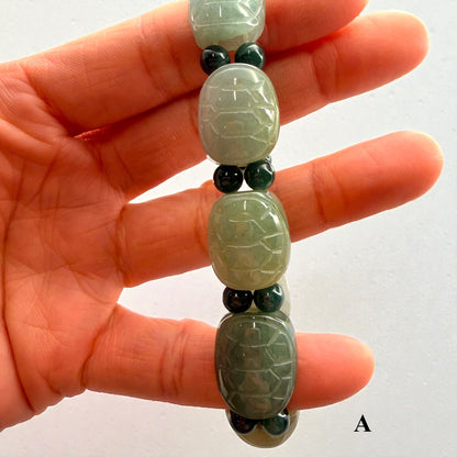 Turtle Shell Carving Burmese Jade Beaded Bracelet