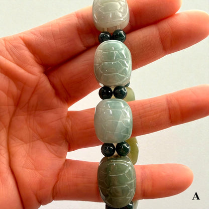 Turtle Shell Carving Burmese Jade Beaded Bracelet