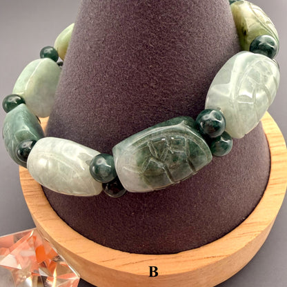 Turtle Shell Carving Burmese Jade Beaded Bracelet