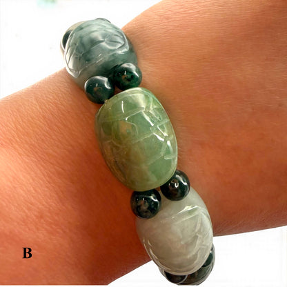 Turtle Shell Carving Burmese Jade Beaded Bracelet