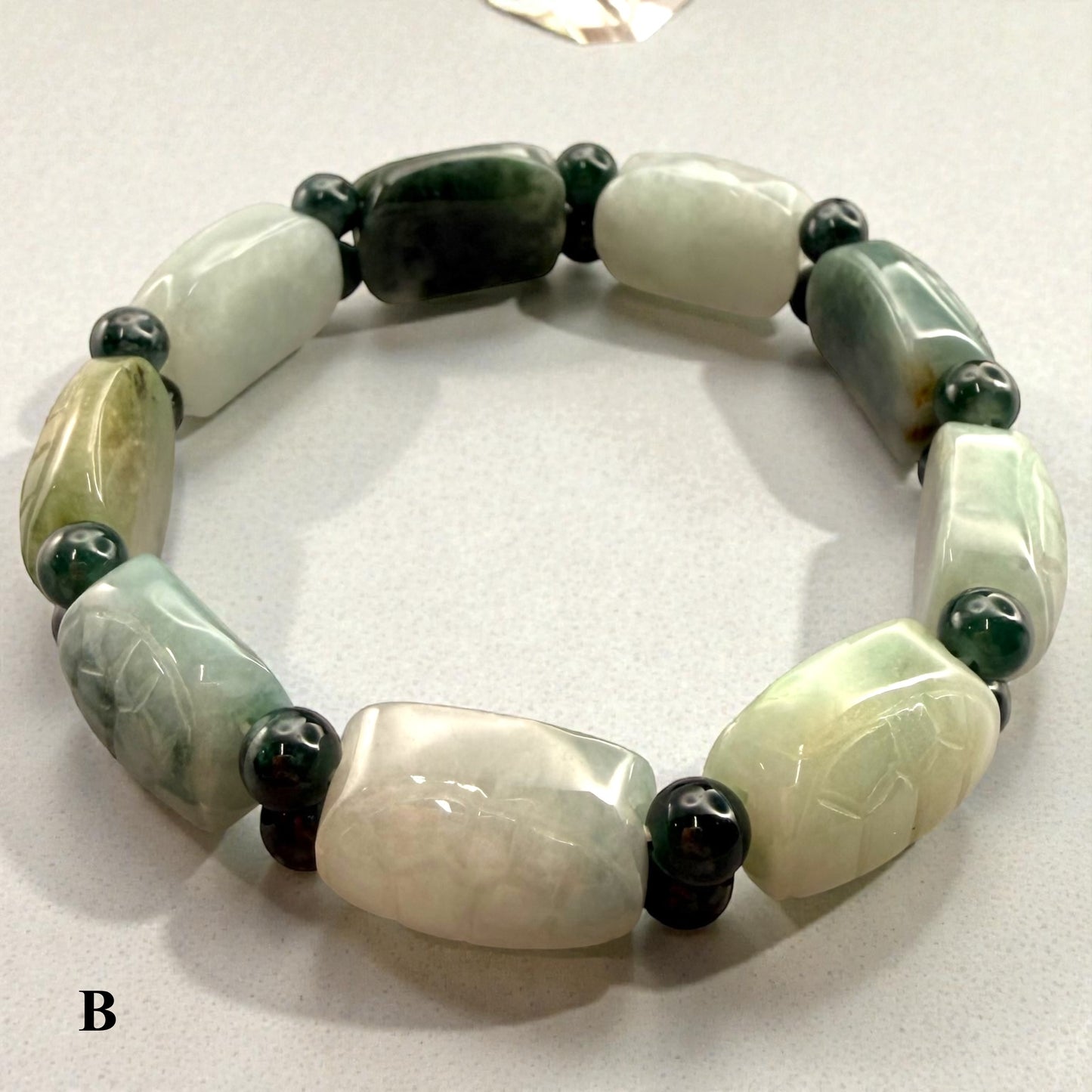 Turtle Shell Carving Burmese Jade Beaded Bracelet