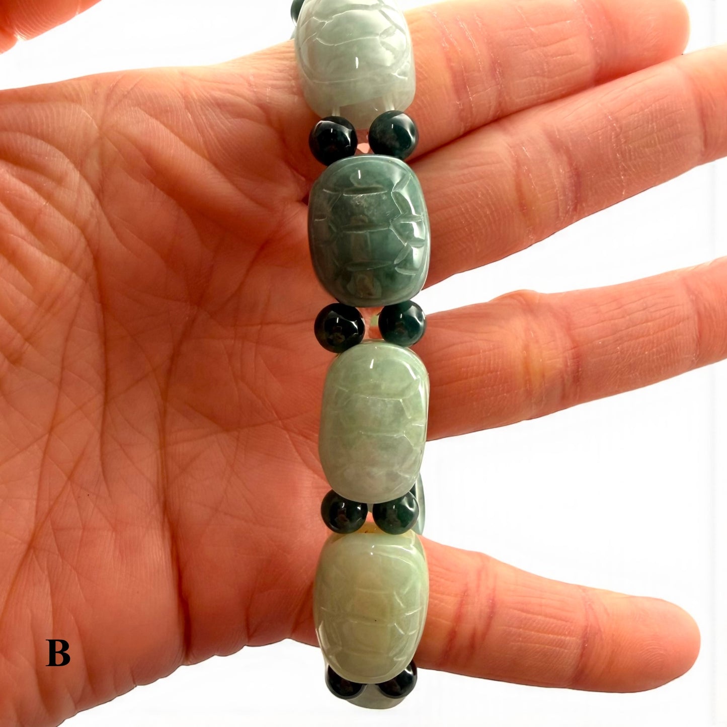 Turtle Shell Carving Burmese Jade Beaded Bracelet